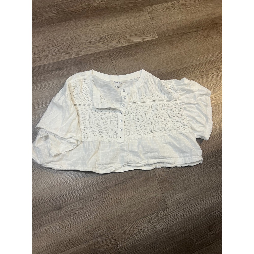 Pilcro Anthropologie White Crochet Lace Cropped Henley Blouse Top SP